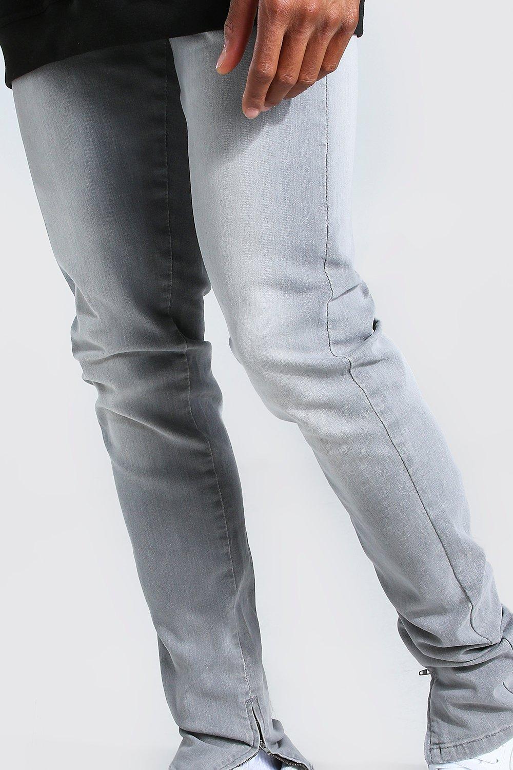 Tapered Stretch Stacked Jeans With Ankle Zips boohoo